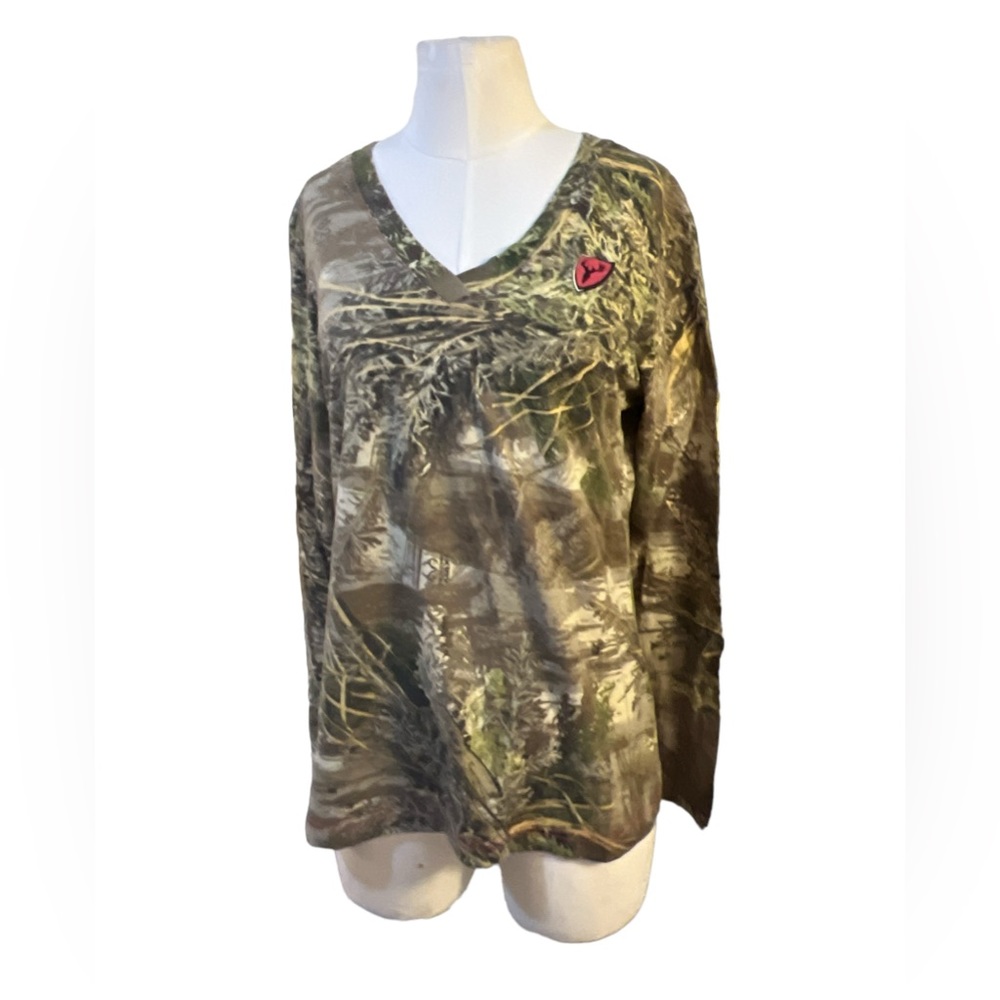 SCENT BLOCKER | LADIES LONG SLEEVE CAMO V-NECK TOP MED